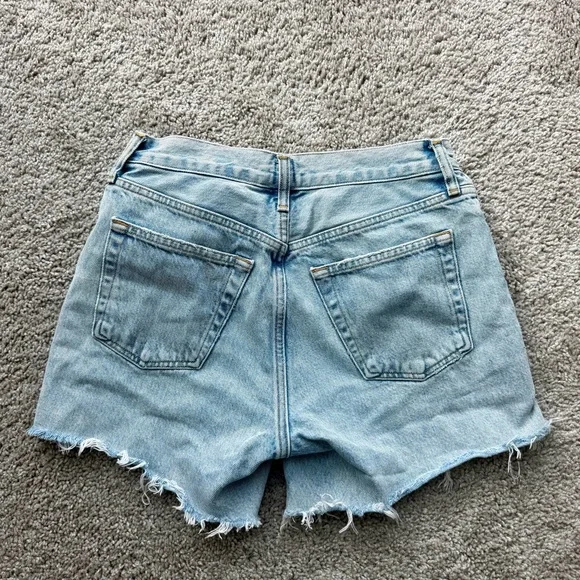 Agolde Parker Long Light Blue high waist cutoff distressed denim jean Shorts 24 - Picture 4 of 4